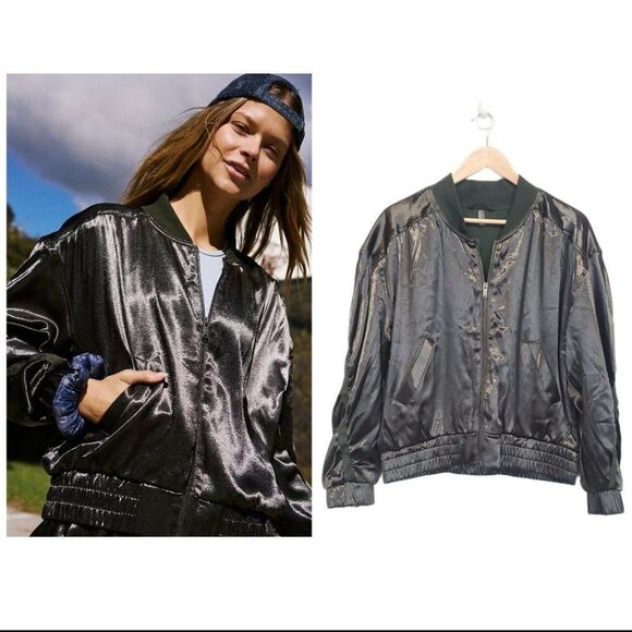 Free People Movement Relay Zip Up Satin Knit Collared Jacket - Picture 1 of 15
